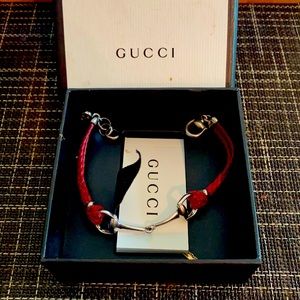 Gucci Red Leather Sterling Silver Bracelet